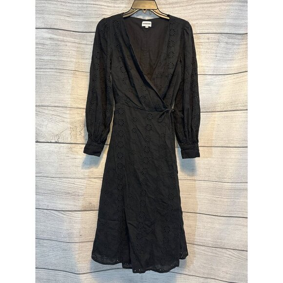 Somerset Long Sleeve Black Eyelet Wrap Dress Size 8 - Picture 1 of 3